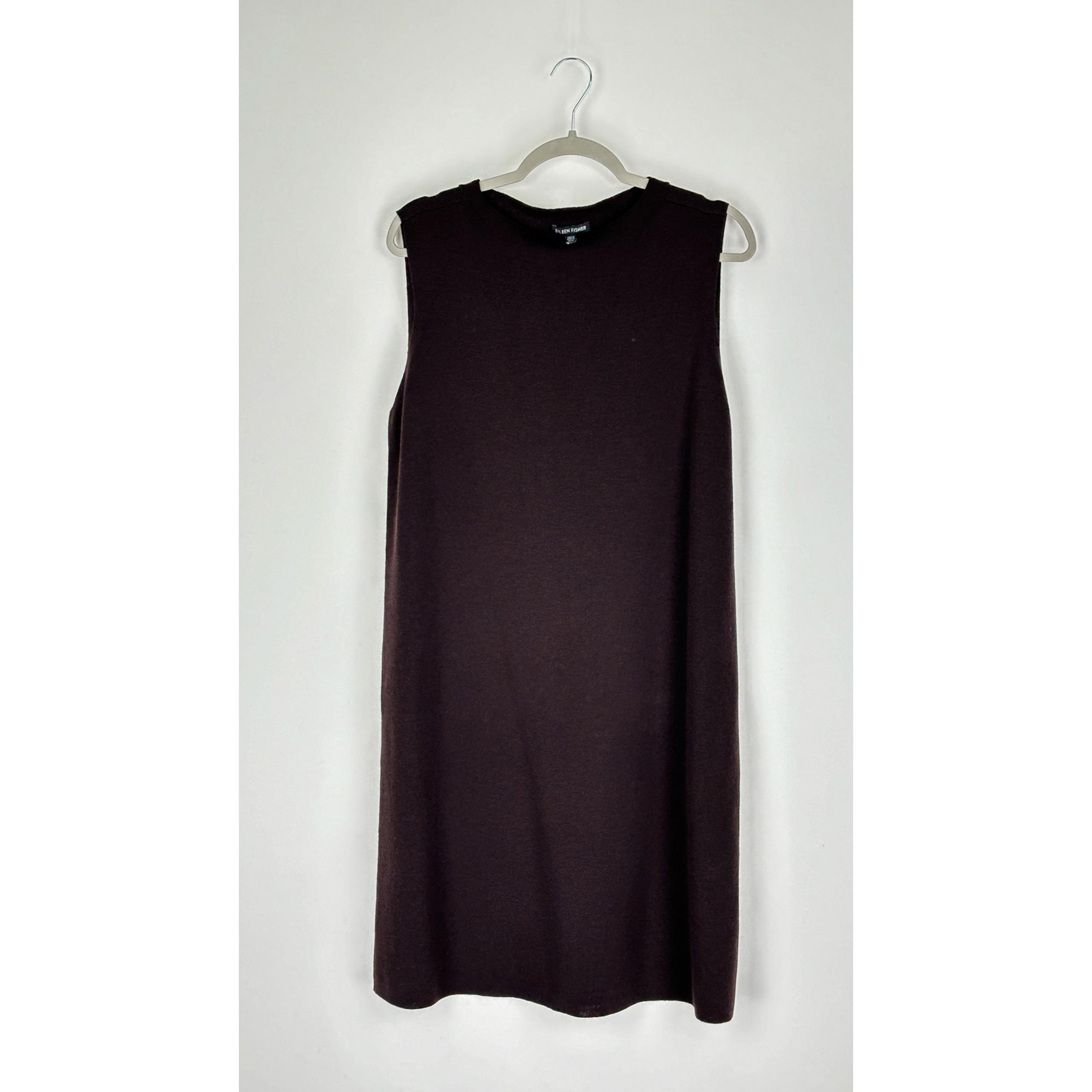 Eileen Fisher The Icons Funnel Neck Wool Shift Dress Women Large Clove Brown New