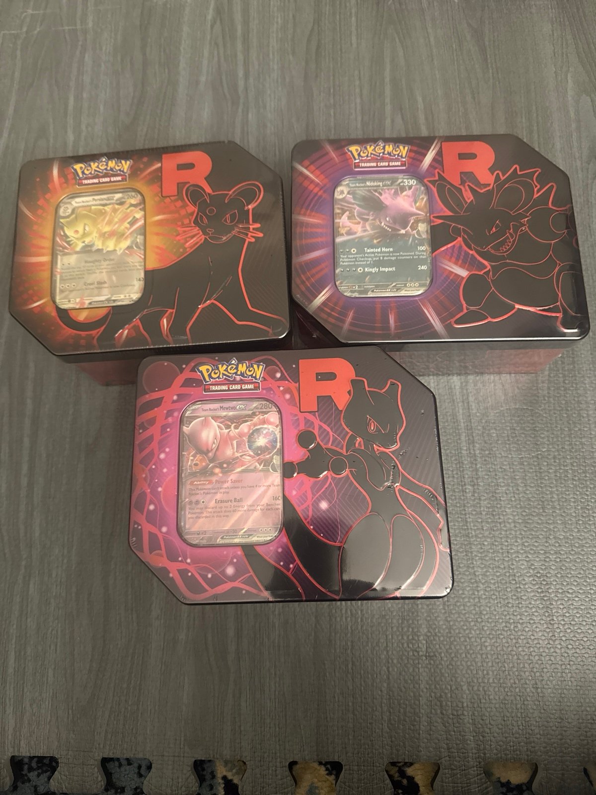 Lot of (3)!!! Pokemon TCG: Team Rocket's Tin Nidoking Mewtwo Persian EX Bundle