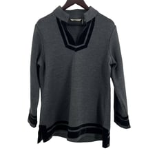 Soft Surroundings Large Gray Tunic Runway Pullover Wool Blend Velvet Trim