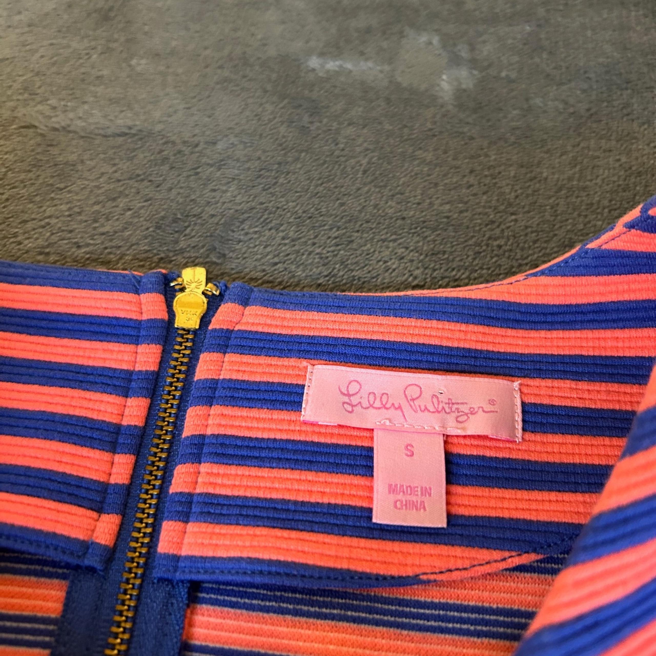 Lilly Pulitzer Charlene Shift Dress 3/4 Sleeve Pink Blue Striped Womens Small