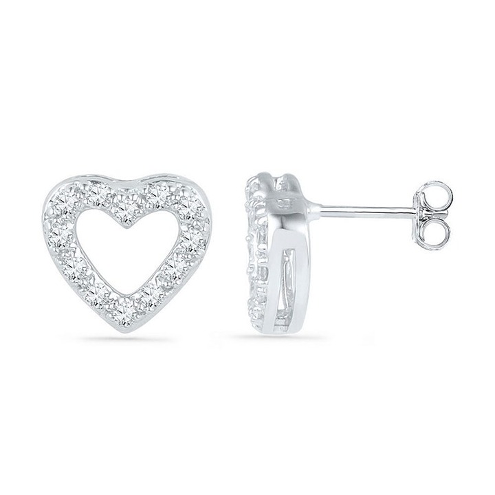 Round diamond heart contoured spiral earrings