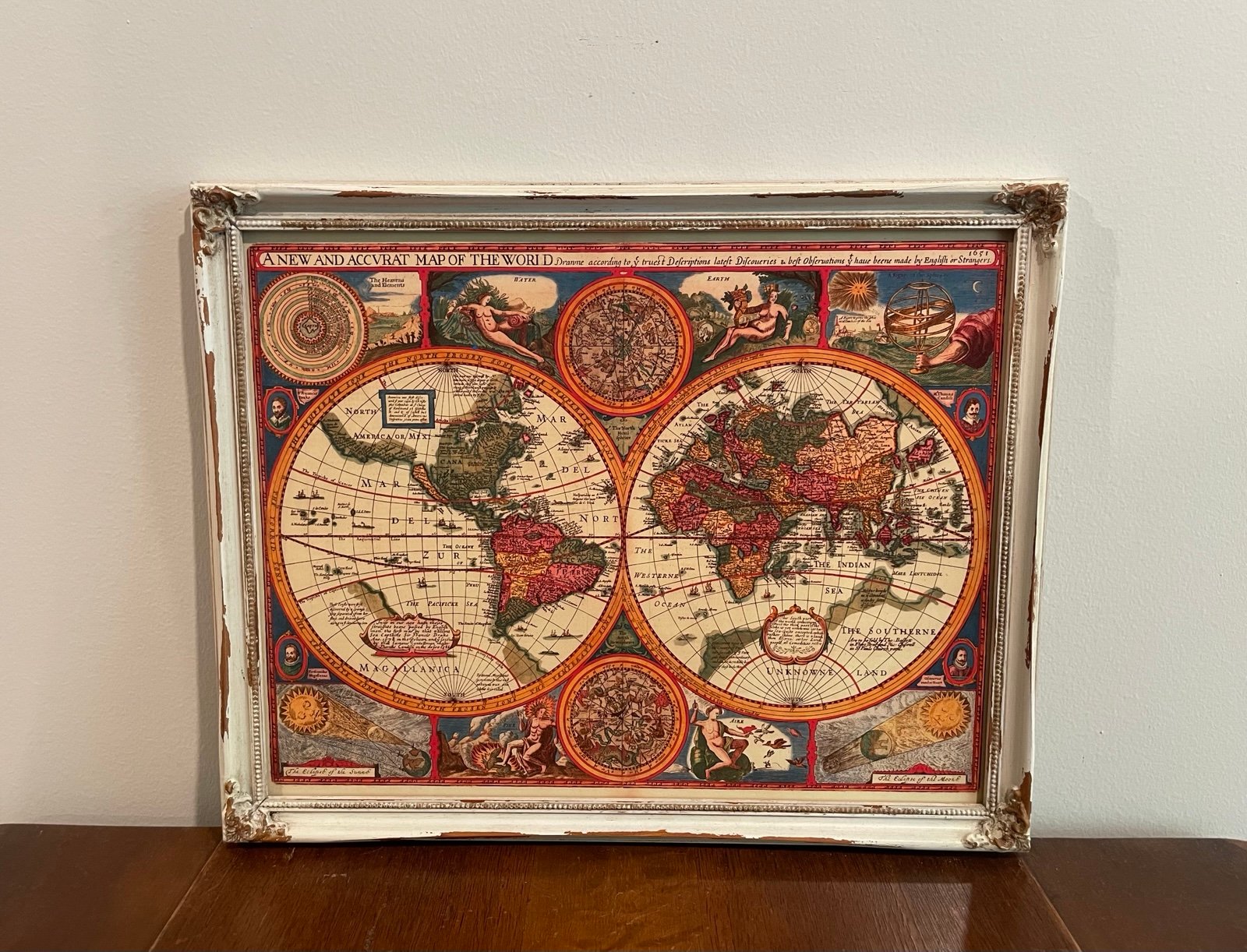 1651 Antique World Map Framed Print 15x12.5 Faux Antique Vintage Wall Art