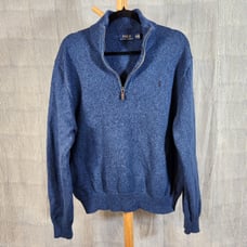 Polo Ralph Lauren Blue Navy Heather 100% Cotton Quarter Zip Pullover Sweater XXL