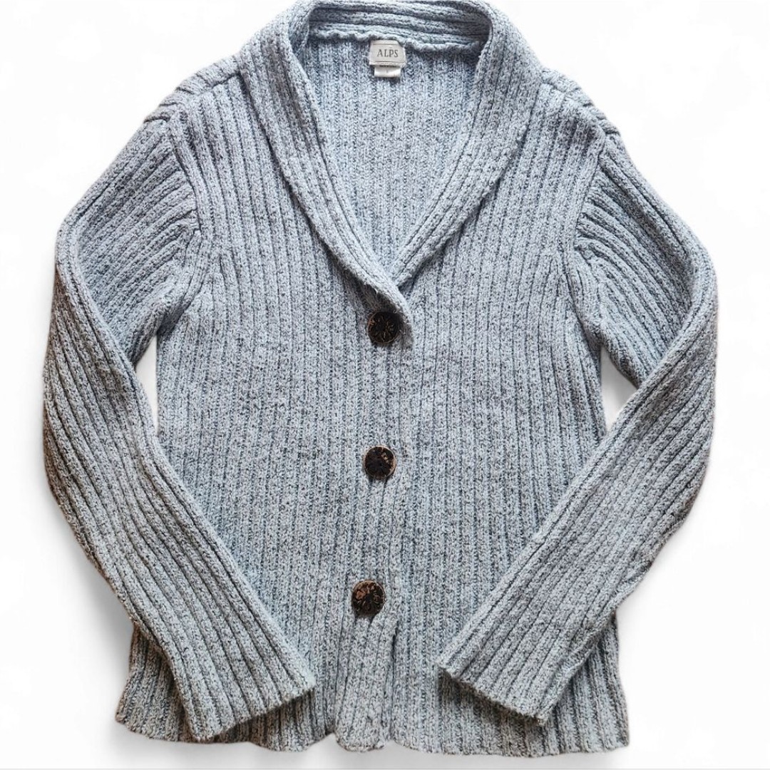 Vintage Alps brand women's cotton blend cardigan with wood buttons light blue L