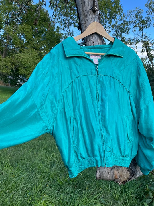 Vintage Windbreaker Track Jacket 100% Silk Teal XL 90's