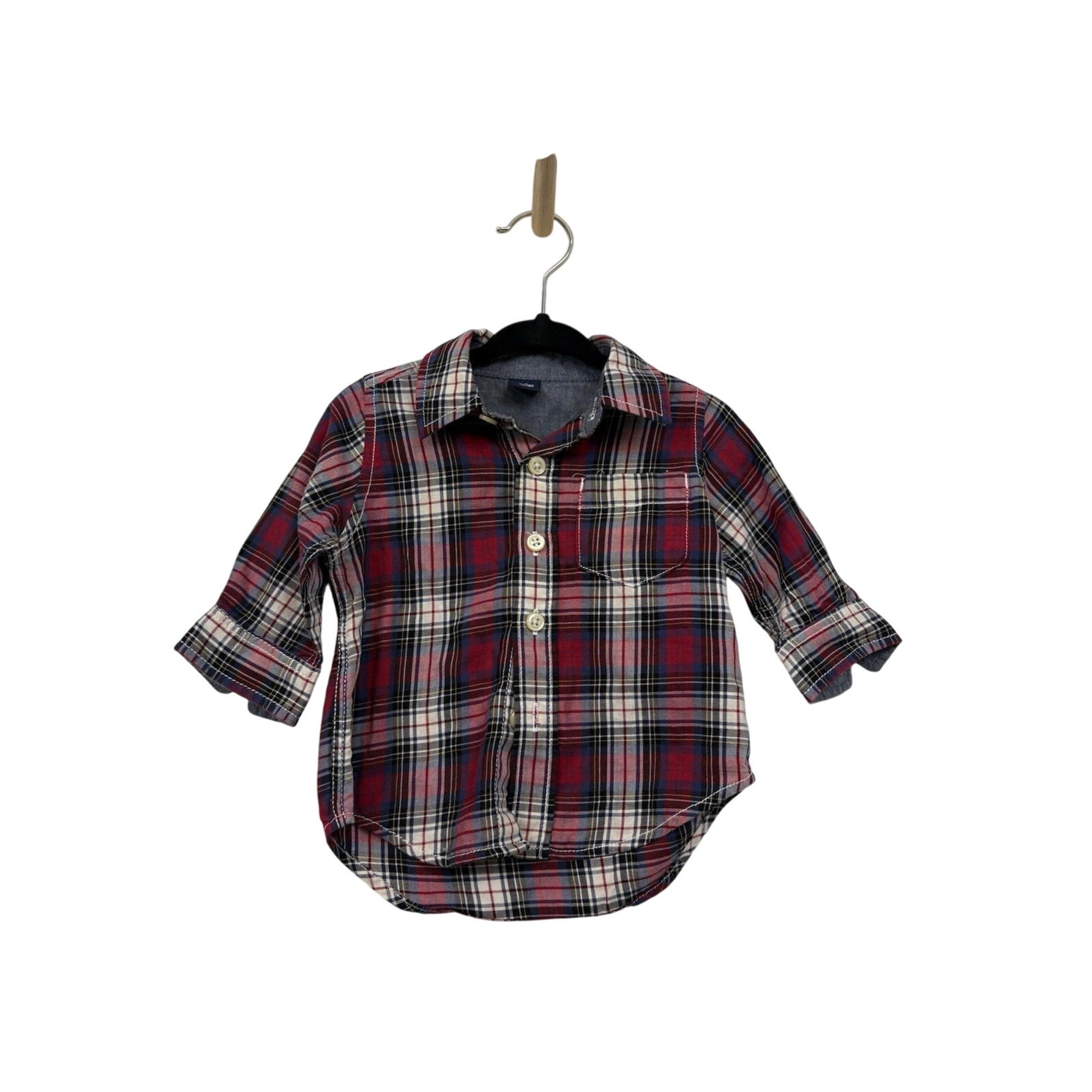 Gap Baby Button Down 3-6M Plaid Multicolor Long Sleeve Shirt with Pockets #152