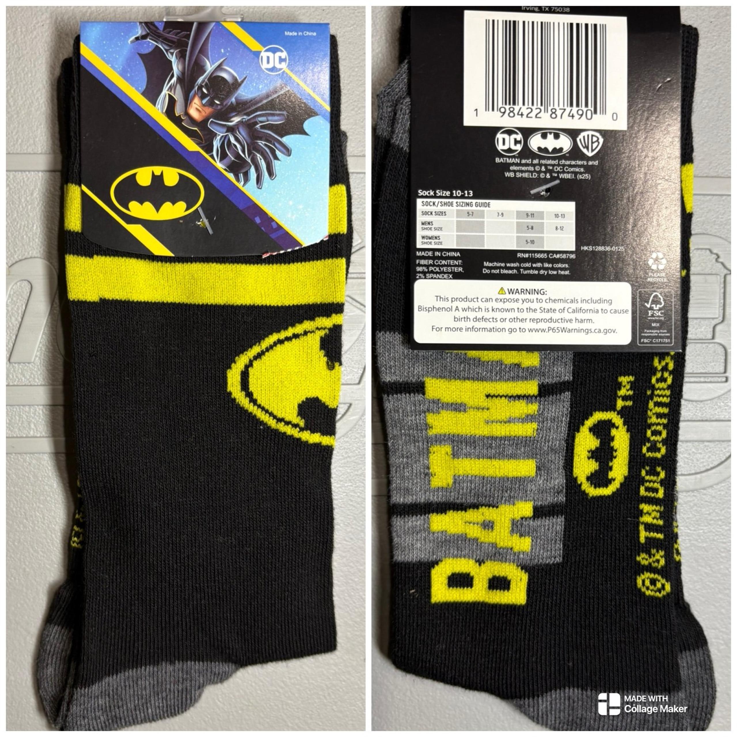 Batman Crew Socks By Bioworld Mens Size 8-12