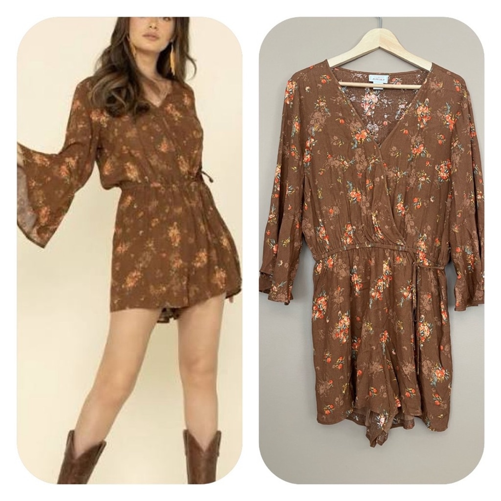 {Ariat} Flower Gone Wild Floral Romper in Brown - Womens Medium