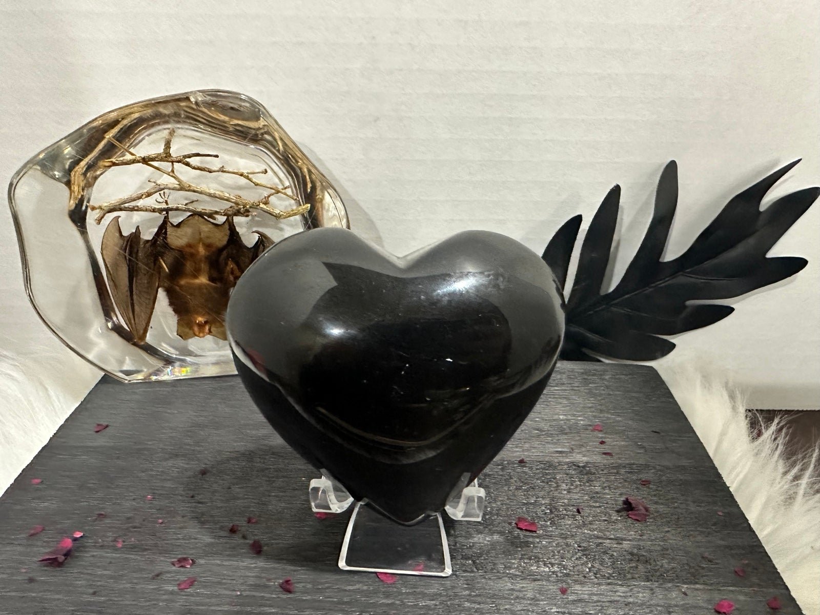 Large Obsidian Crystal Heart Carving.