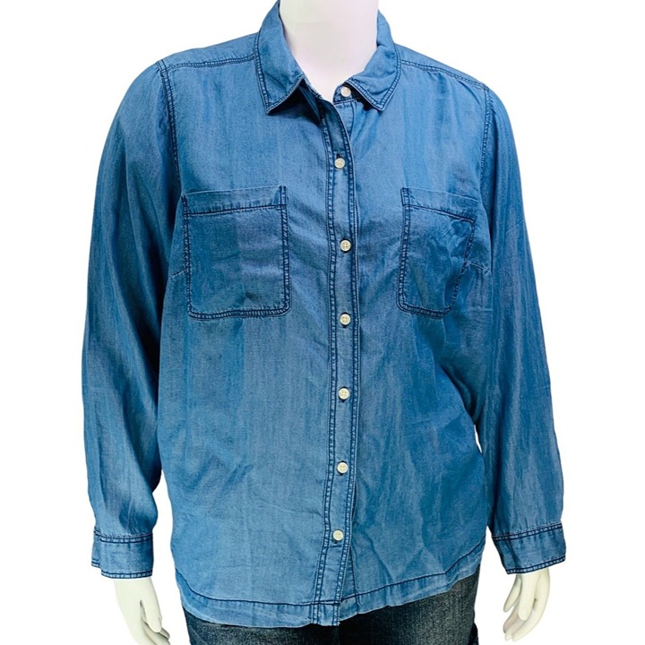 NEW Torrid Womens Chambray 2 Pocket Button Shirt Indigo Tencel Plus Size 2 | 2X
