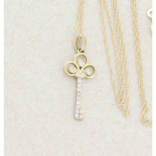 10k Yellow Gold Cubic Zirconia Key Necklace 18 inch chain