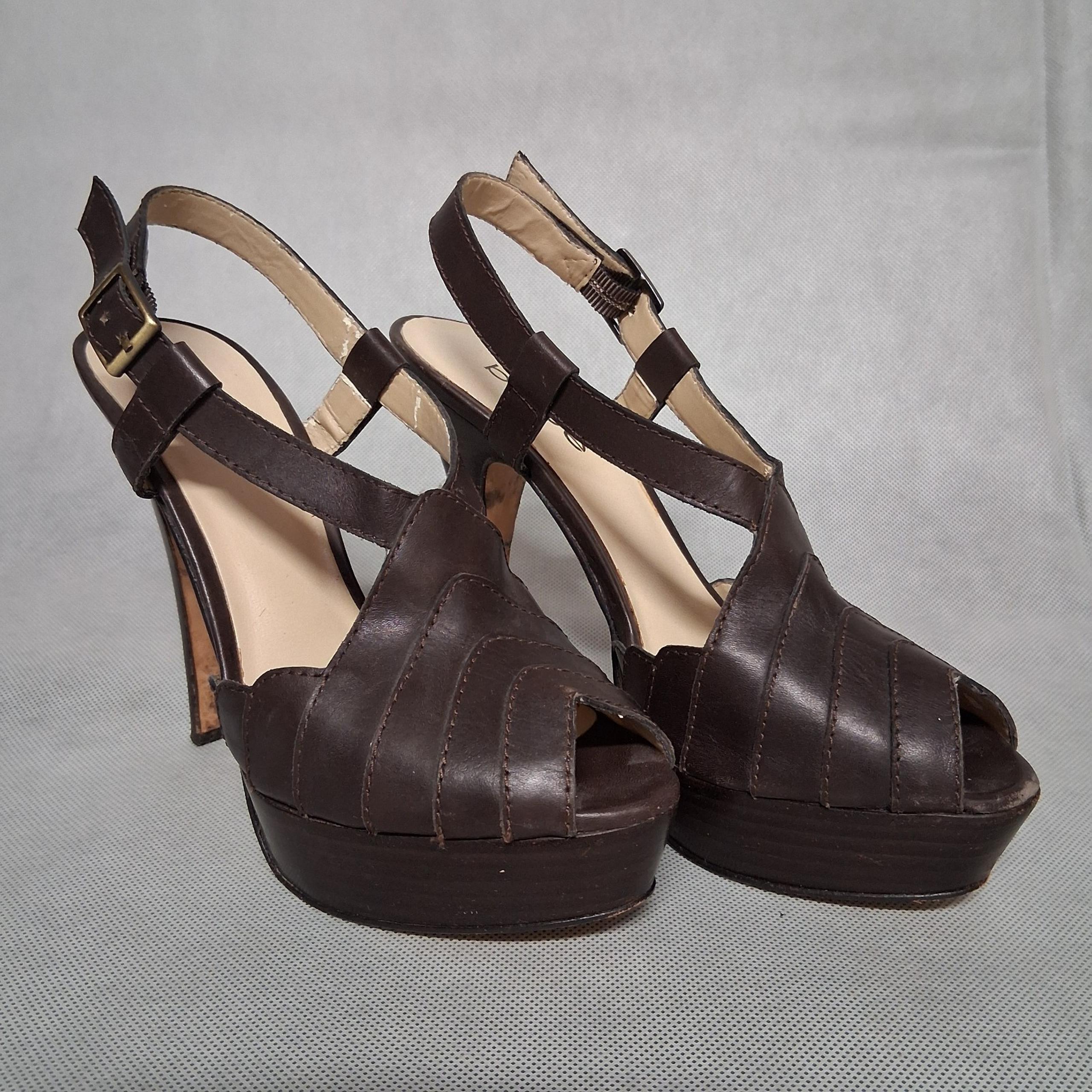 bebe Stiletto High Heel Pumps 6M Brown Peep Toe Slingback