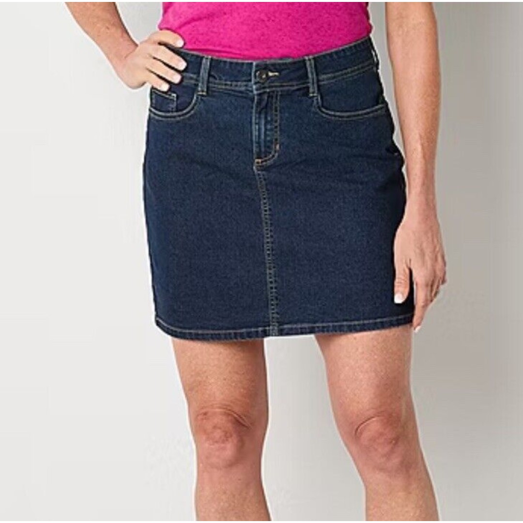 St. John’s Bay Jean Skort Women’s Size 14 Blue Denim Skirt Button Fly & Zip W P