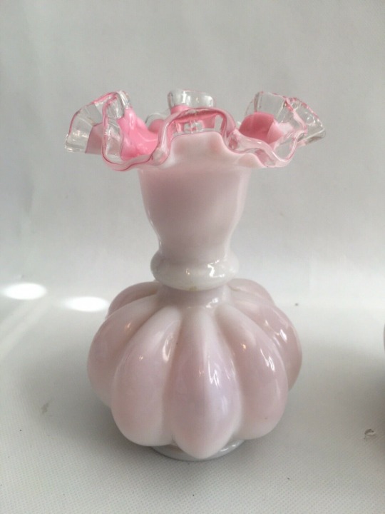 Pair of Milk White & Pink Floppy Vases