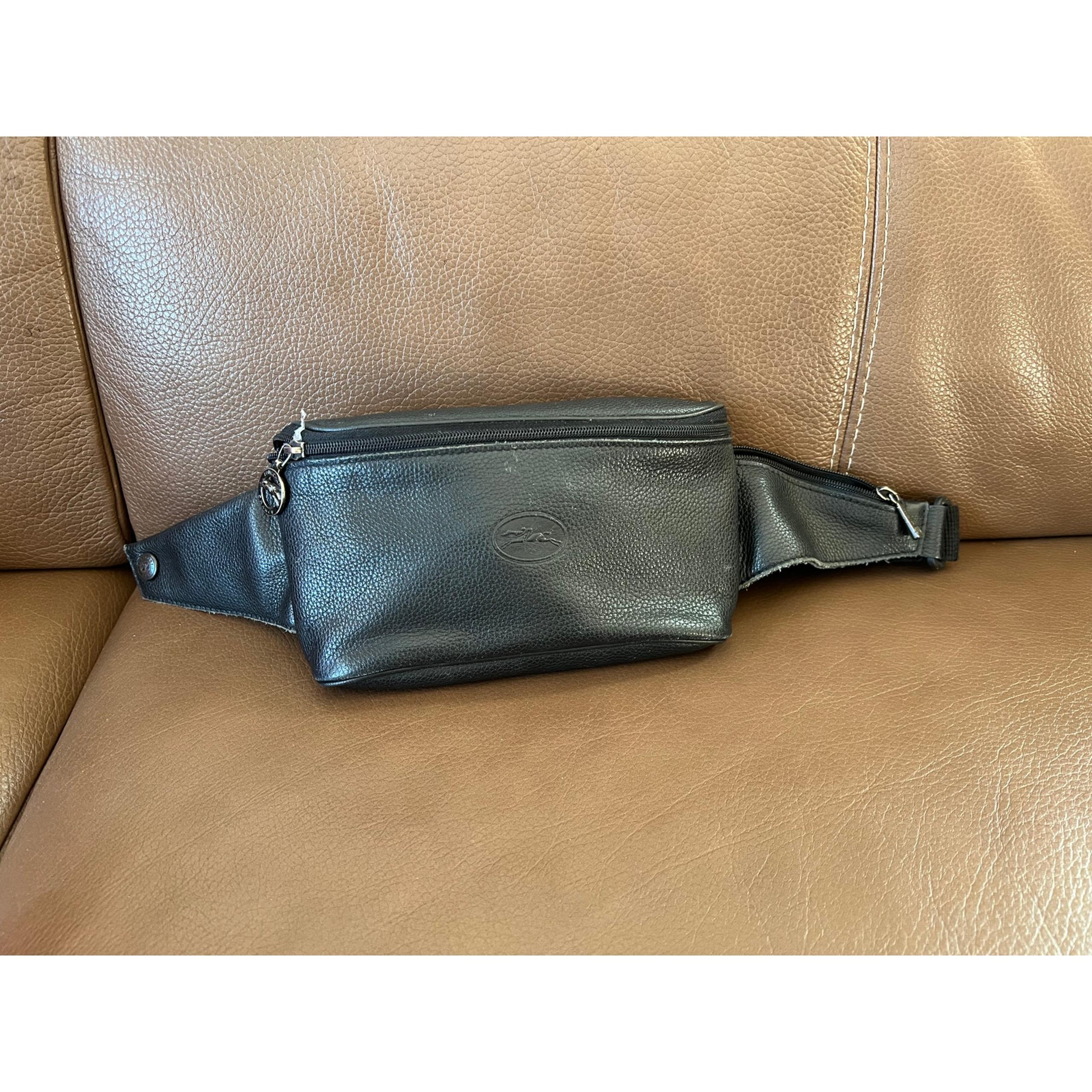 Vntg Longchamp Le Foulonne Vintage Fanny/Belt Bag, Black Leather