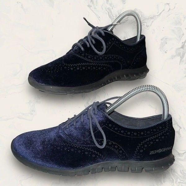 Cole Haan Zerogrand Blue Velvet Wingtip Oxford Laceup Comfort Shoes Women’s 7B