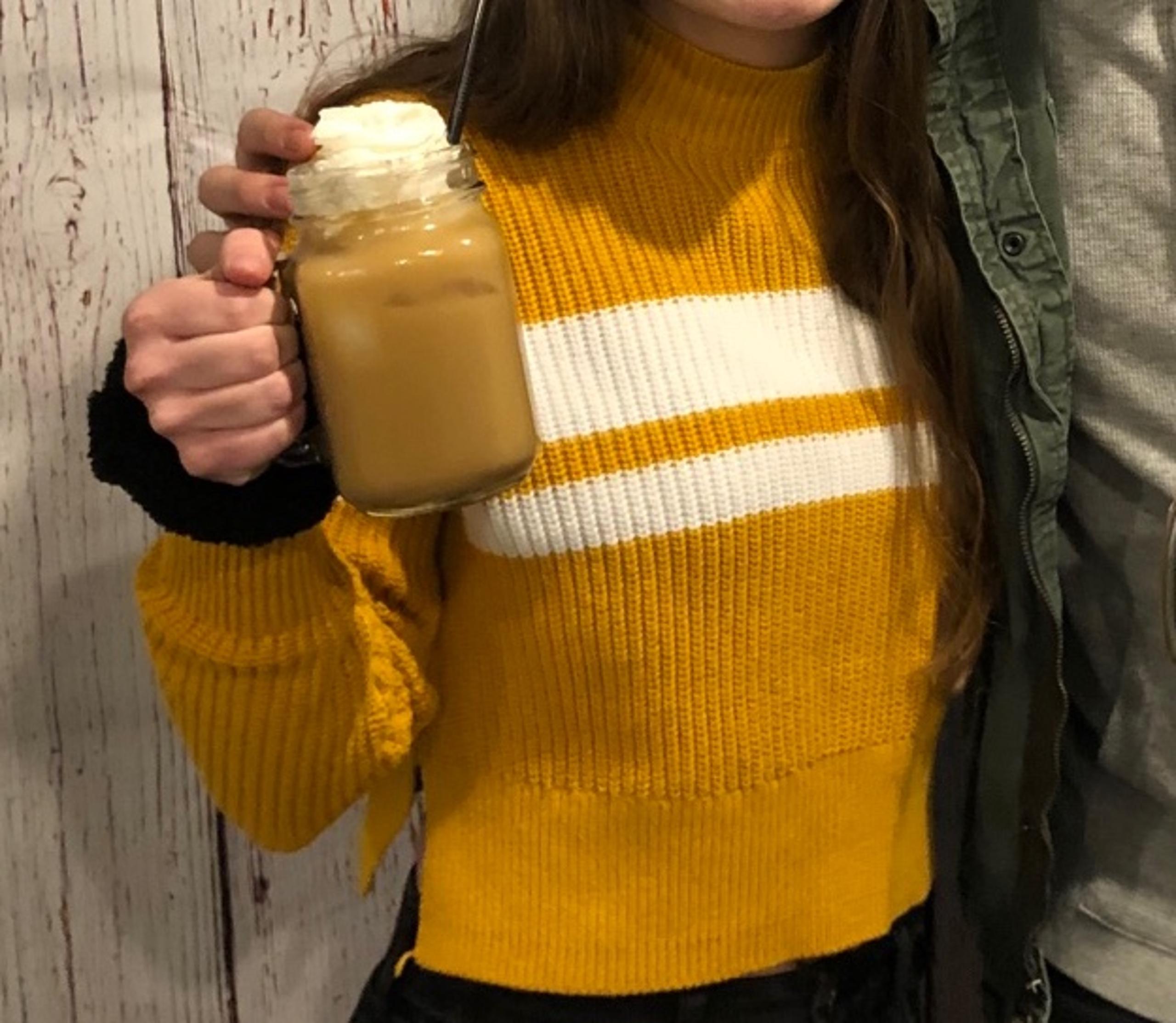 Yellow striped cropped turtleneck sweater