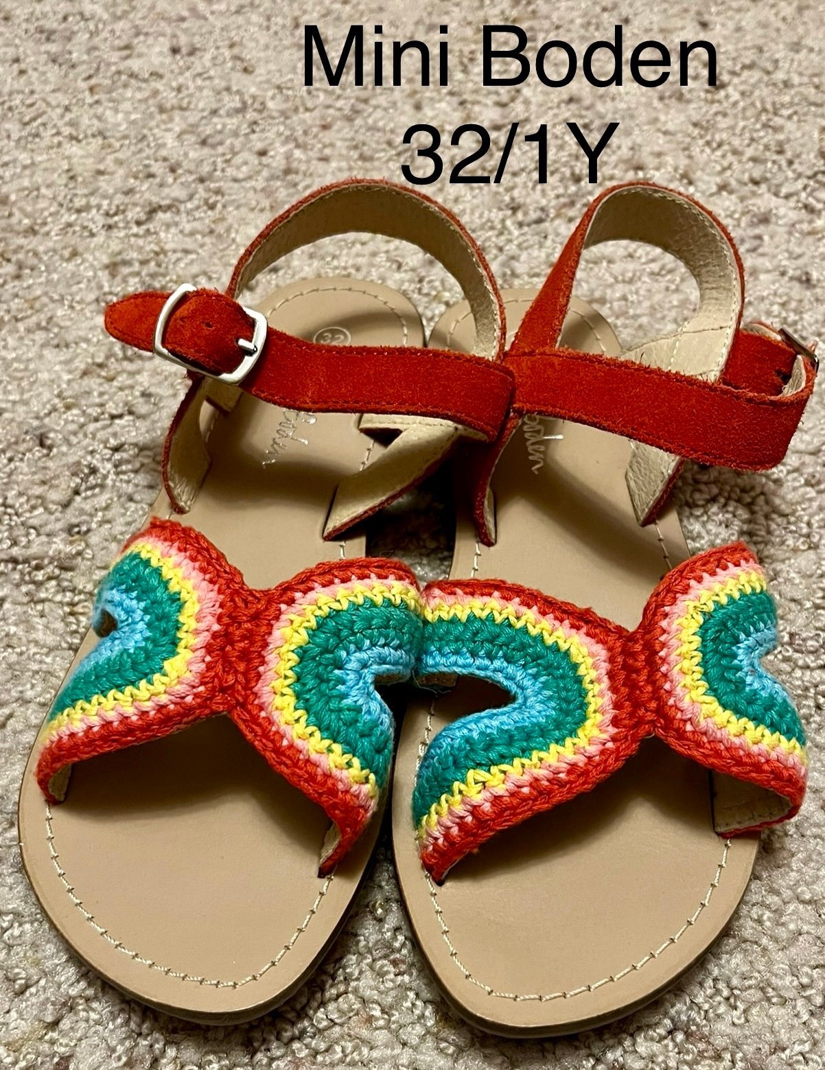 Mini Boden Rainbow Crochet Red Strap Sandals