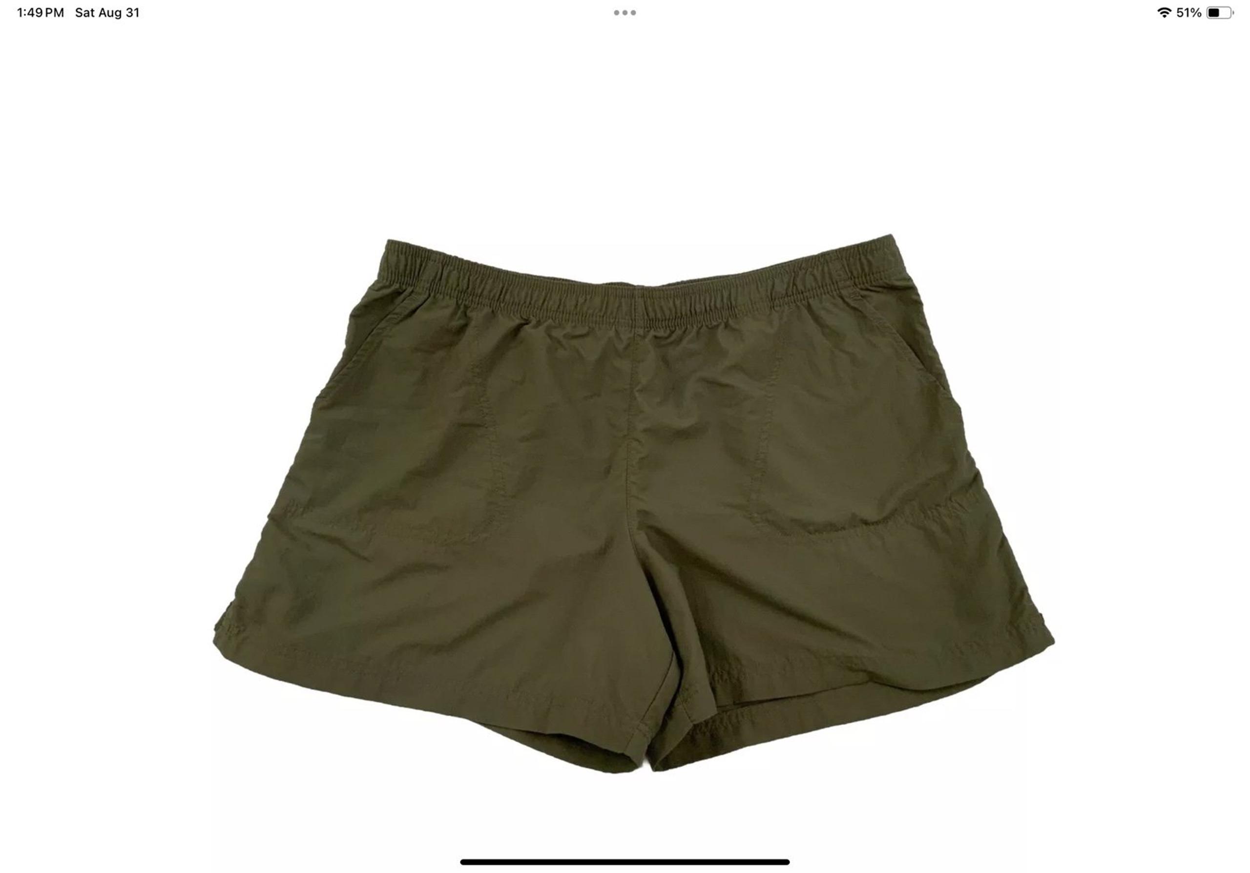 Columbia XL Shorts Elastic Waist Nylon Hiking Olive Green Outdoors 4” Inseam