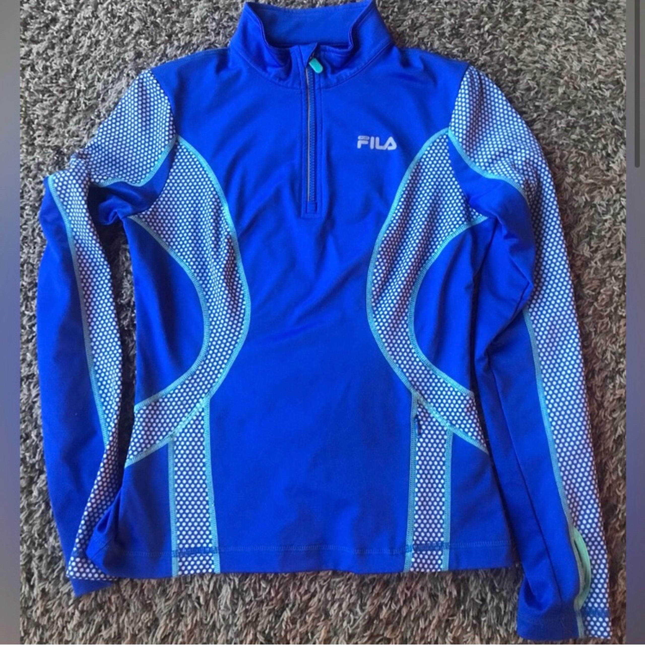 FILA Womens XS Jacket blue quarter zip track running stretch pockets athletic.