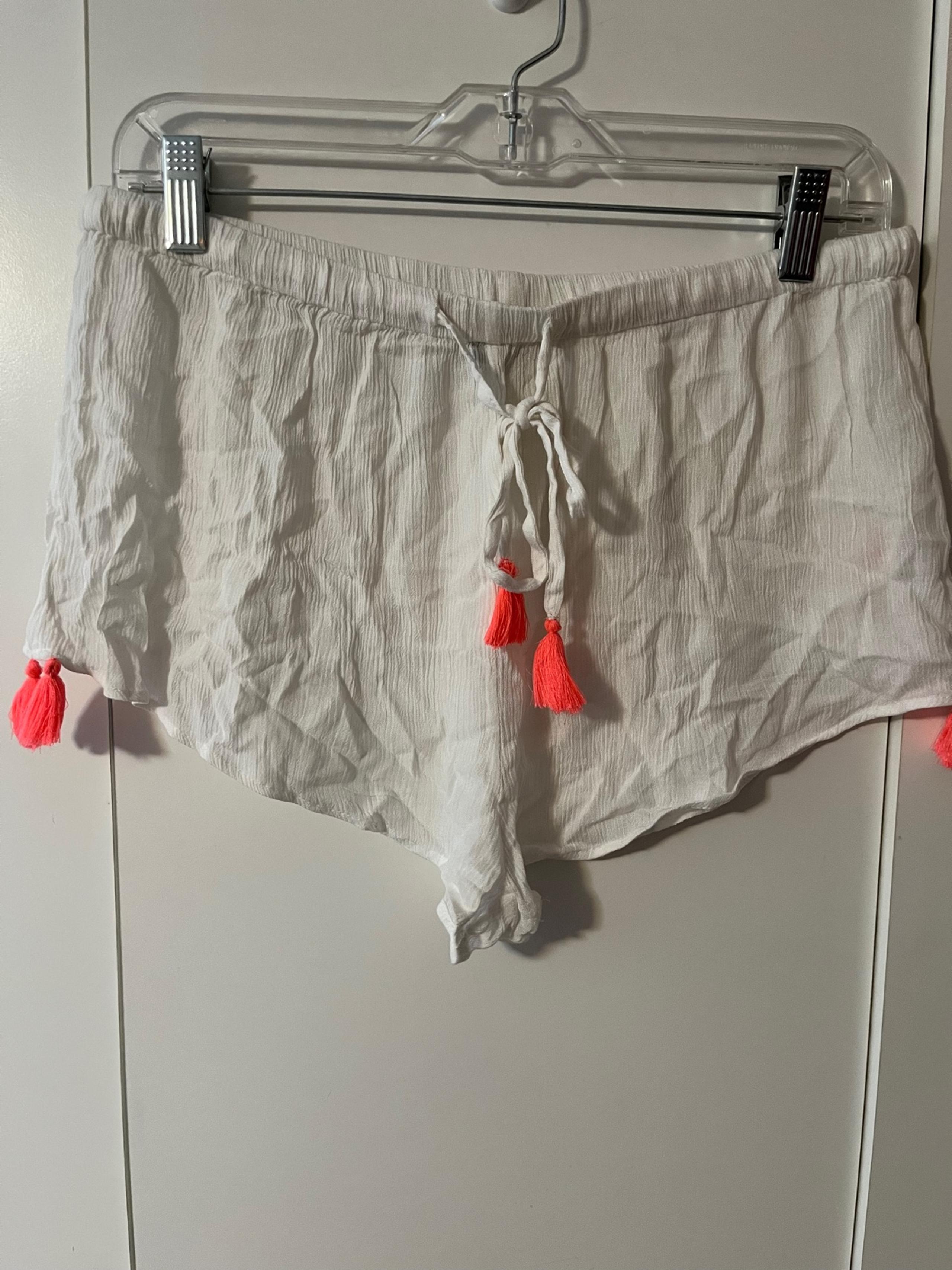 L Primark White Shorts with Pink Tassles