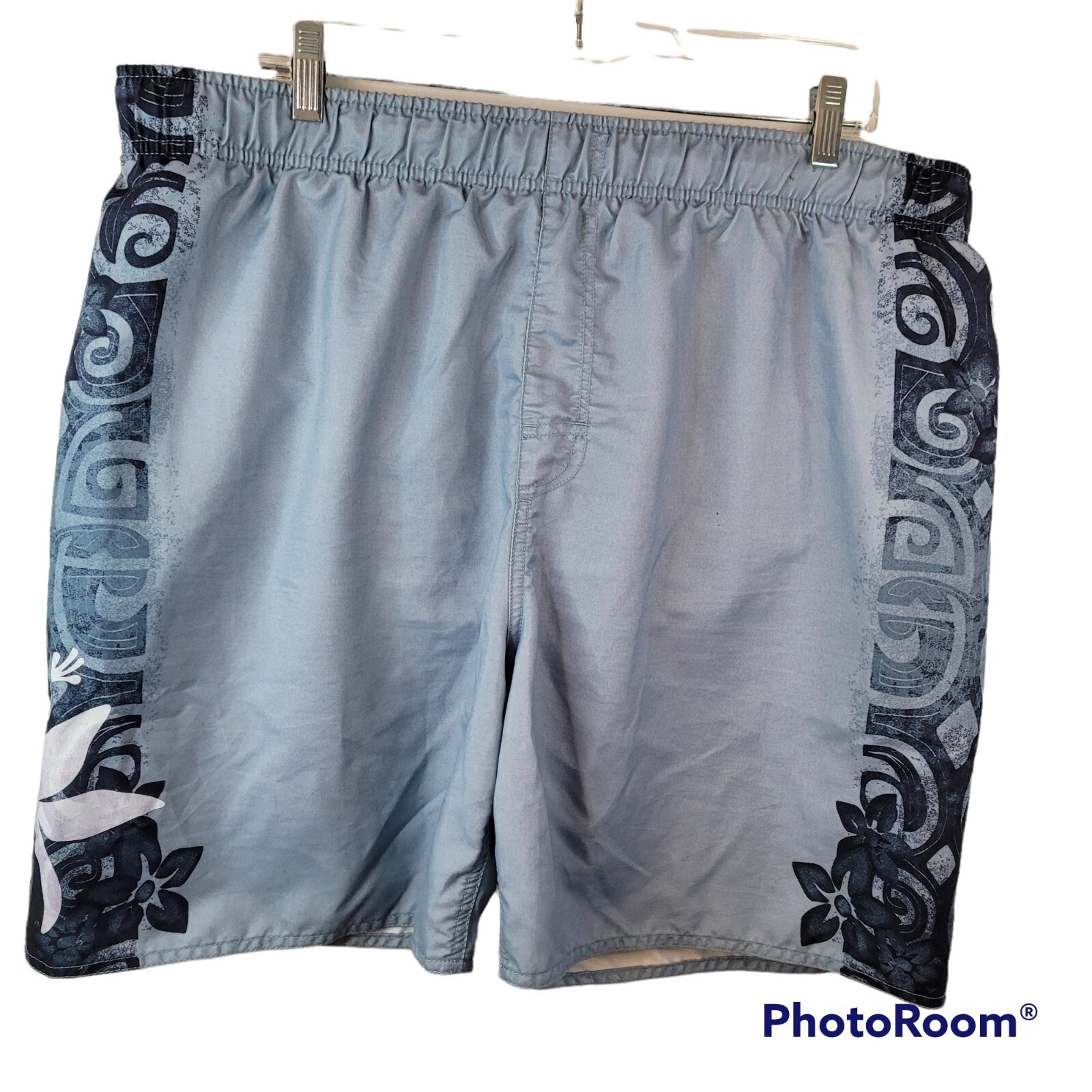 Swim Trunks Shorts Mens XL Blue Floral Hawaiian Accent Back Pocket - Breakwater