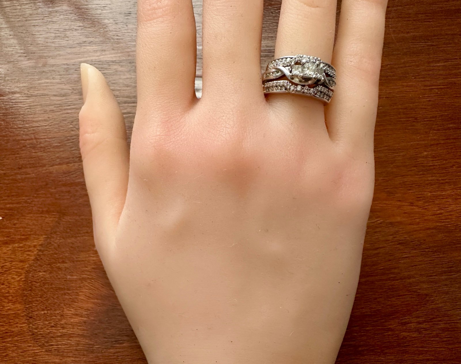 Designer Tolkowsky 14k White Gold Natural Princess Diamond Wedding Set Sz 5.5