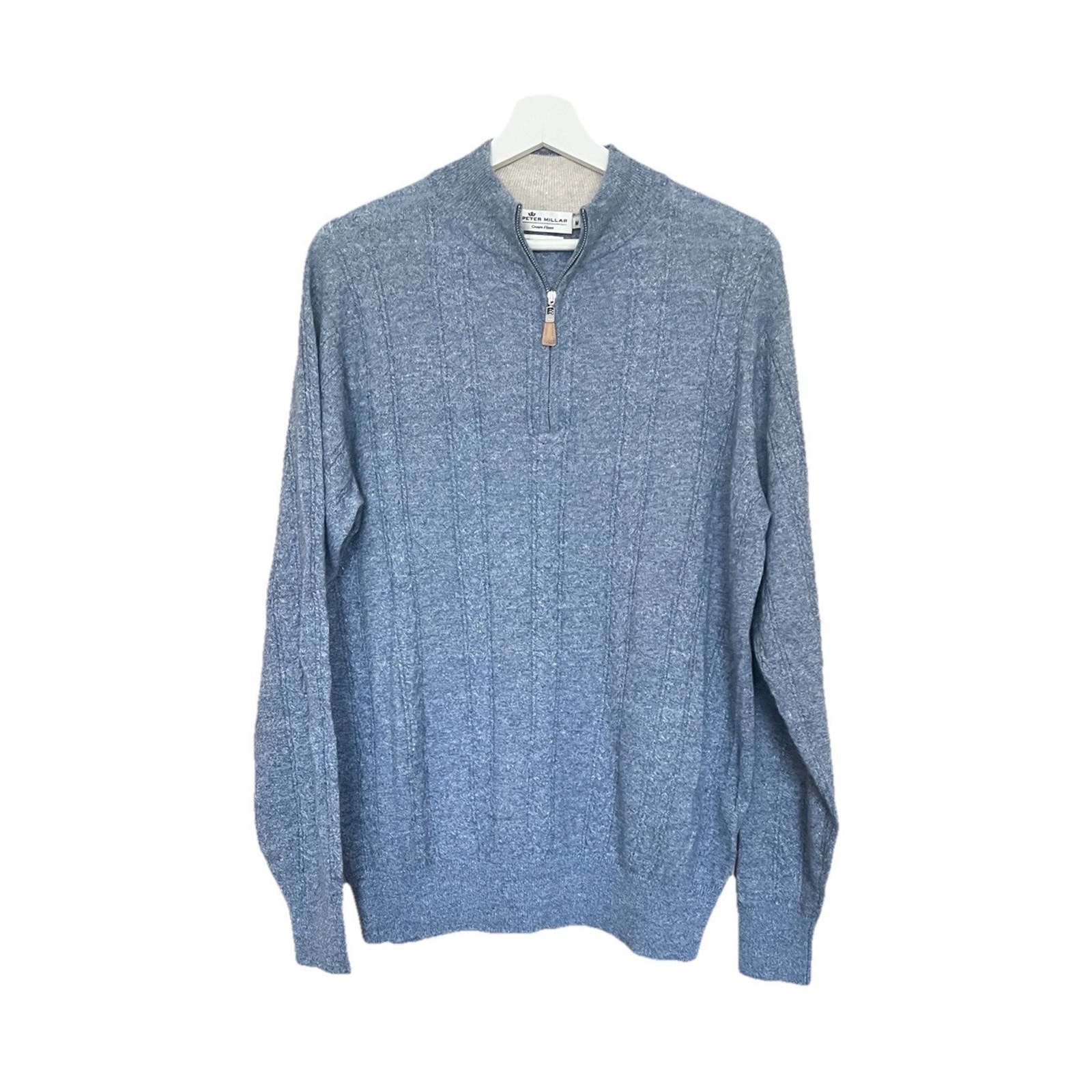 PETER MILLAR Crown Fleece Men's Half Zip Cashmere Linen Sweater Size M Blue