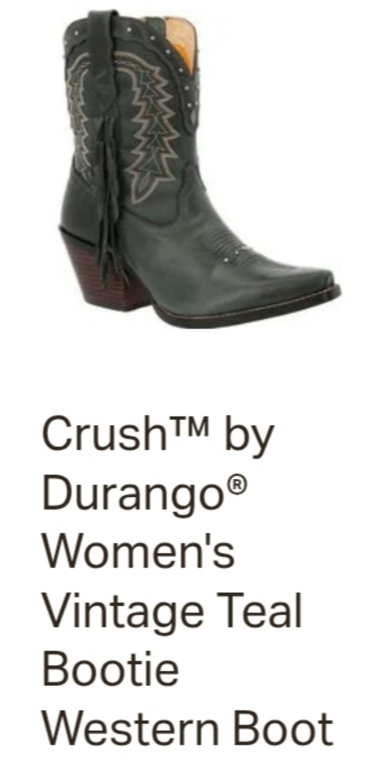 DRD0431 Crush™ by Durango® Women's Vintage Teal Bootie Western Boot Size 8.5M