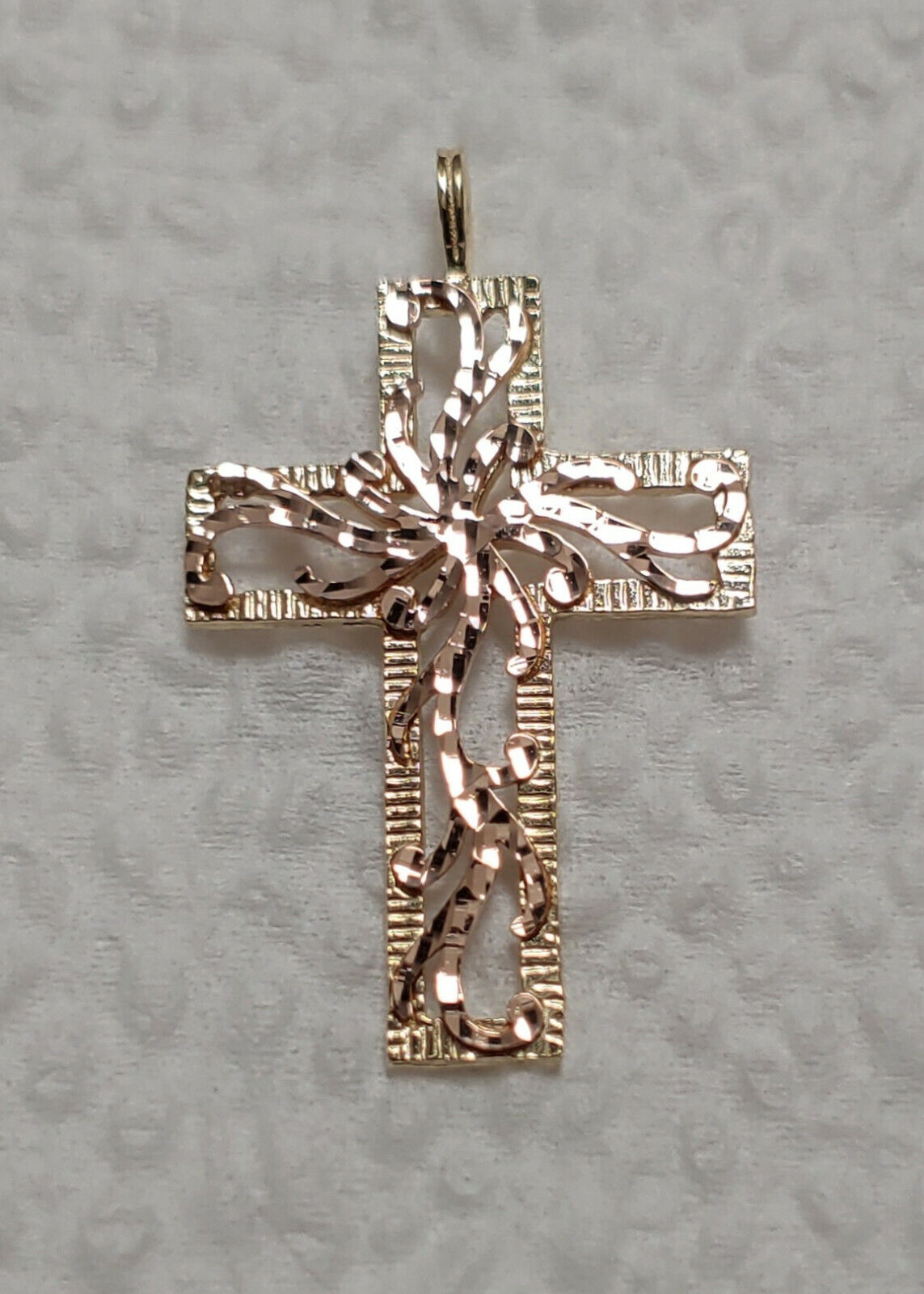 New 14k Gold Cross With Rose Gold Eternal Flame Charm Pendant