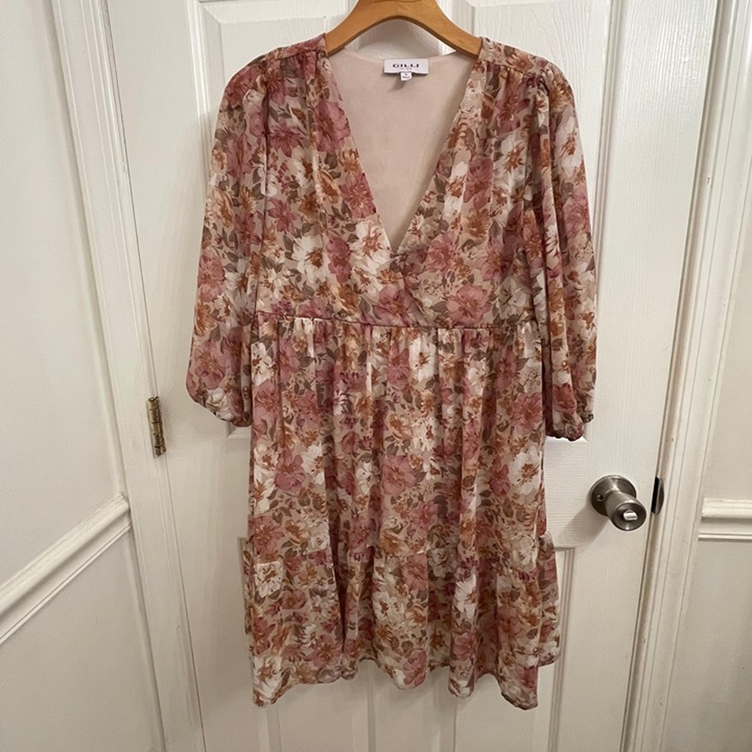 Gilli 3/4 Sleeve Fall Color Floral Lined Dress size S