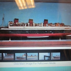 Large Glass Encased Queen Mary Ship