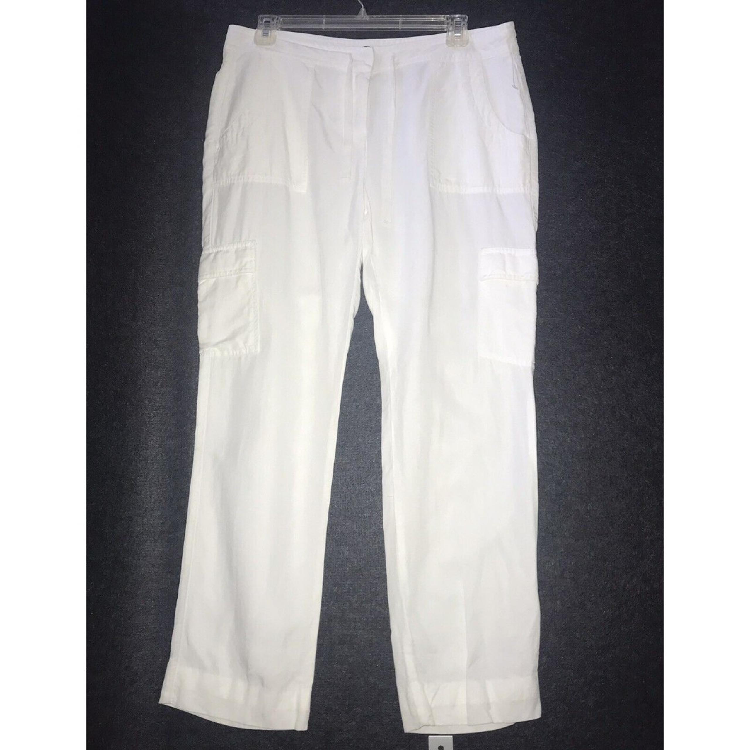 EILEEN FISHER Pants Women's Petite 8P White Linen Blend Cargo Pockets Drawstring