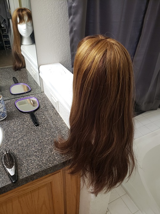Long Red Brown Wig w Highlights and Bangs