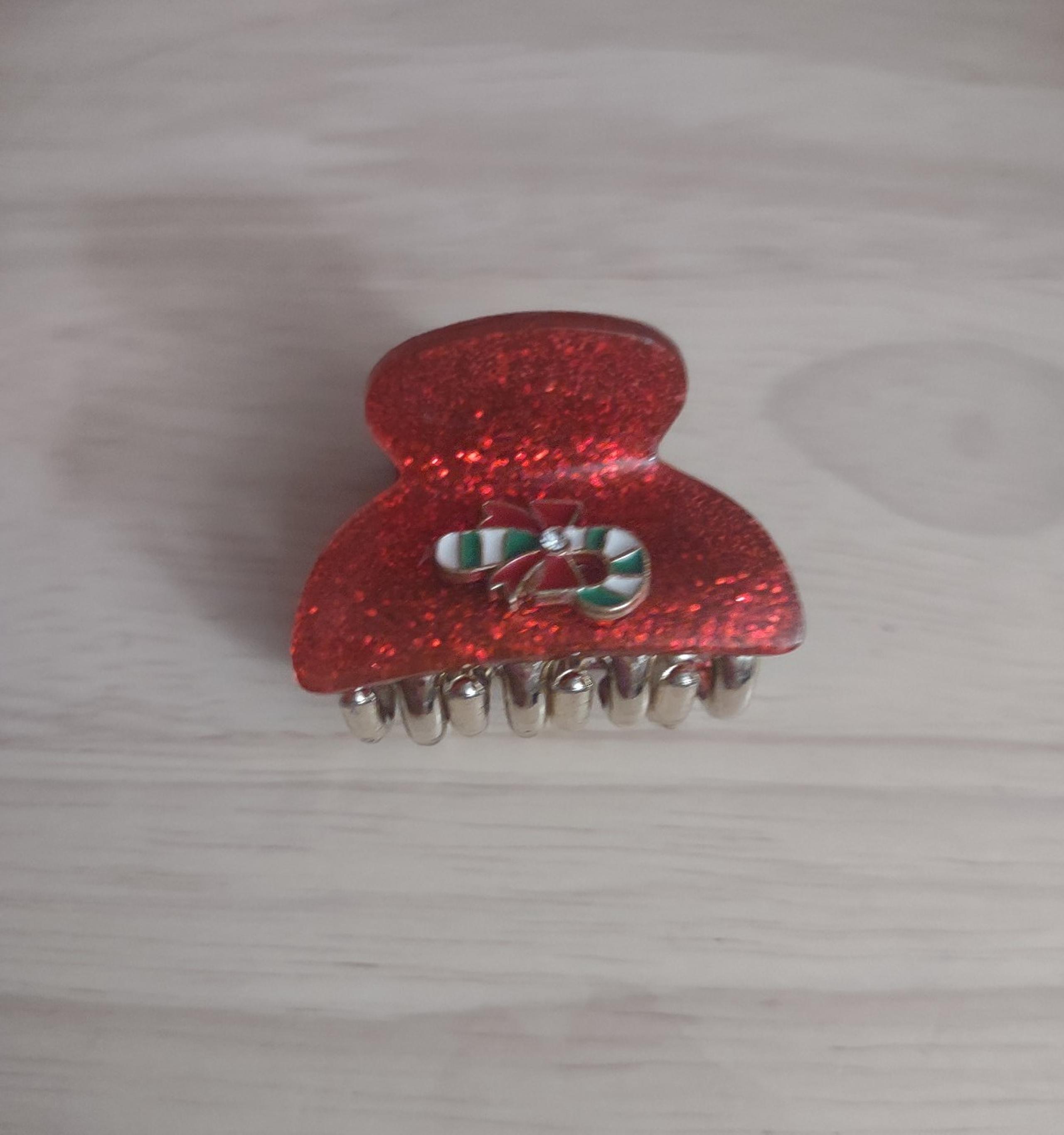 Scunci Christmas Candy Cane Mini Red Glitter Gold Mini Hair Clip
