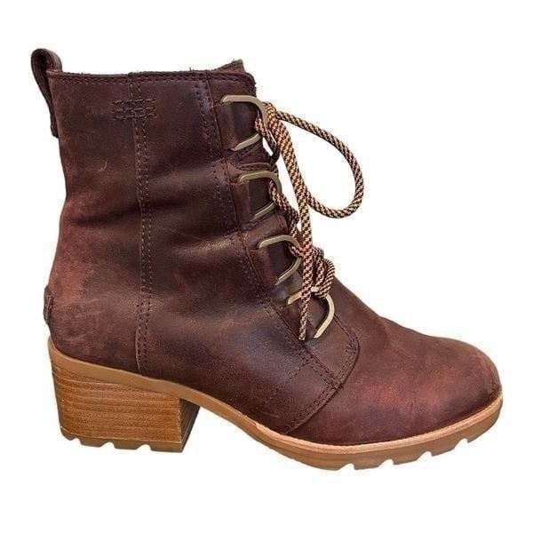 SOREL Leather CATE Boots Redwood Brown Lace Up Waterproof Size 8 NEW