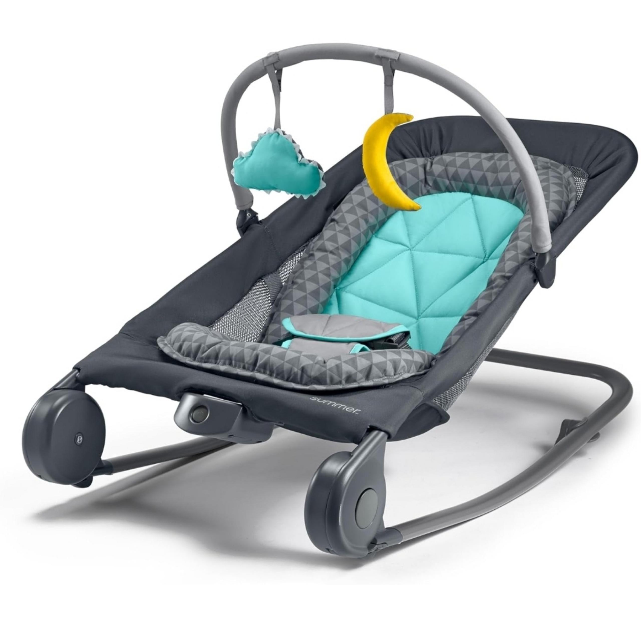 Summer Infant 2-in-1 Bouncer & Rocker Duo (Gray and Teal) Convenient and Portabl