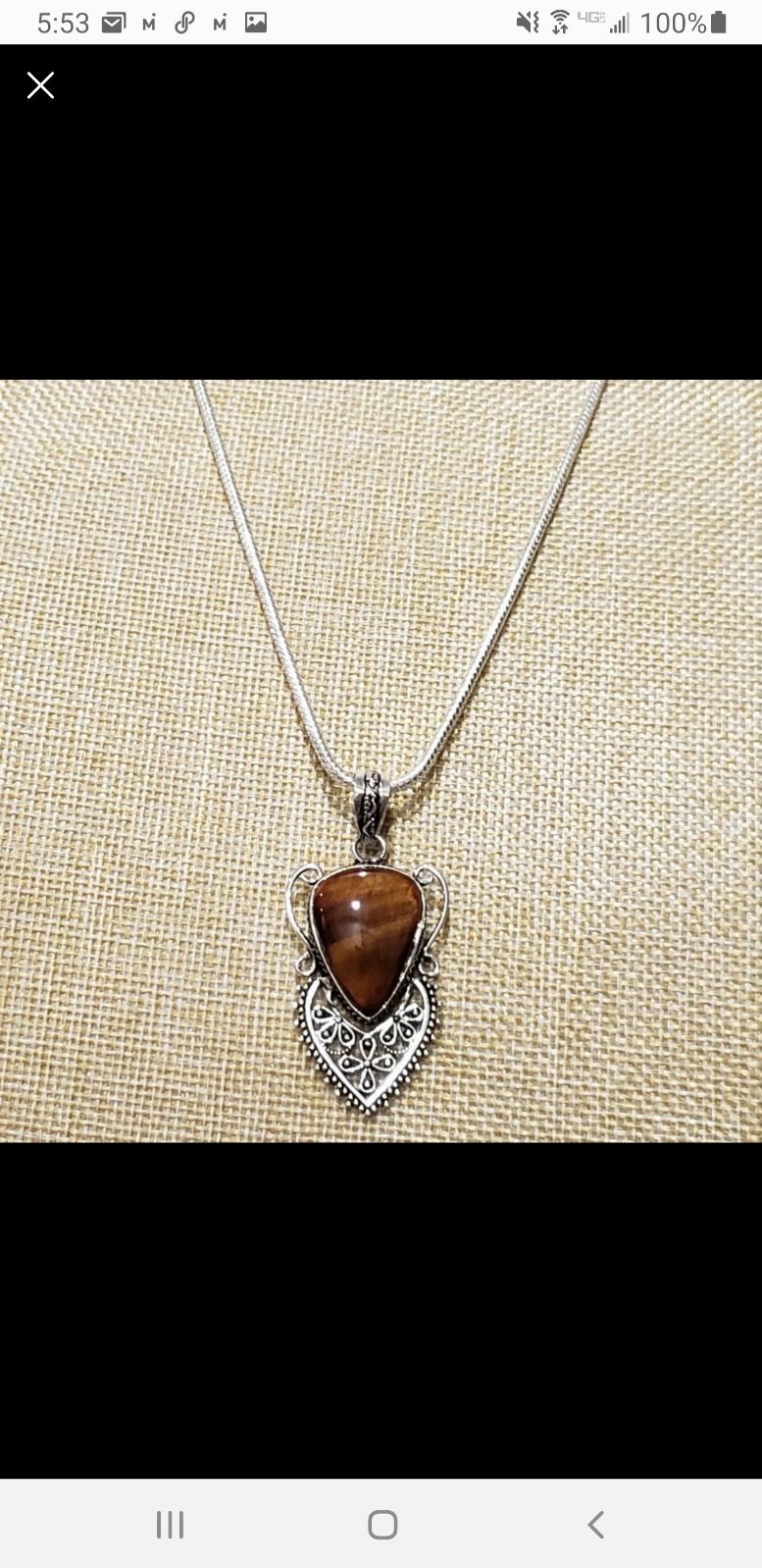 Men's Handmade Tiger Eye Gemstone 925 Pendant Necklace