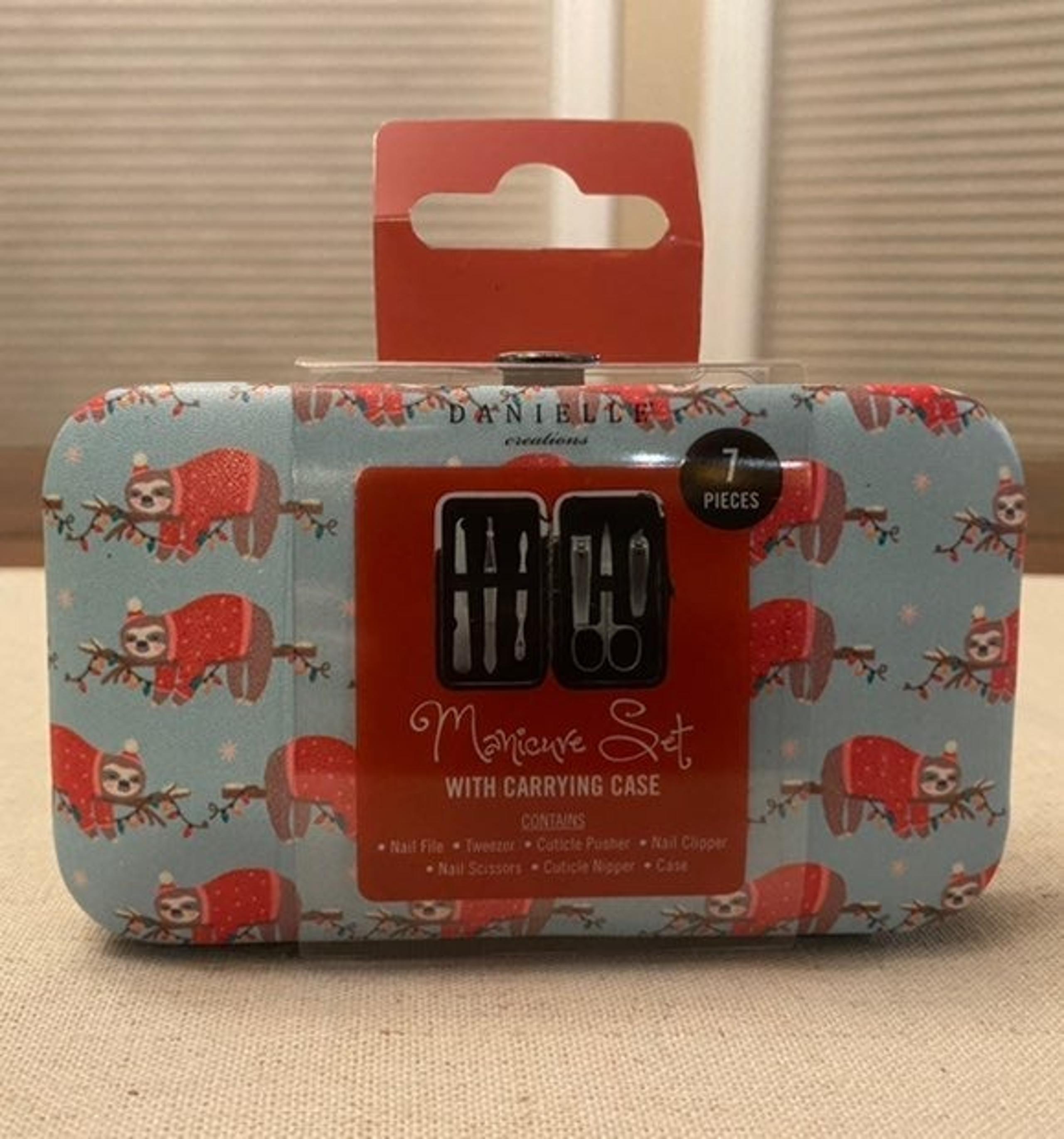 Christmas Sloths Manicure Set by Danielle Creations, 7 Pieces, Carrying Case
