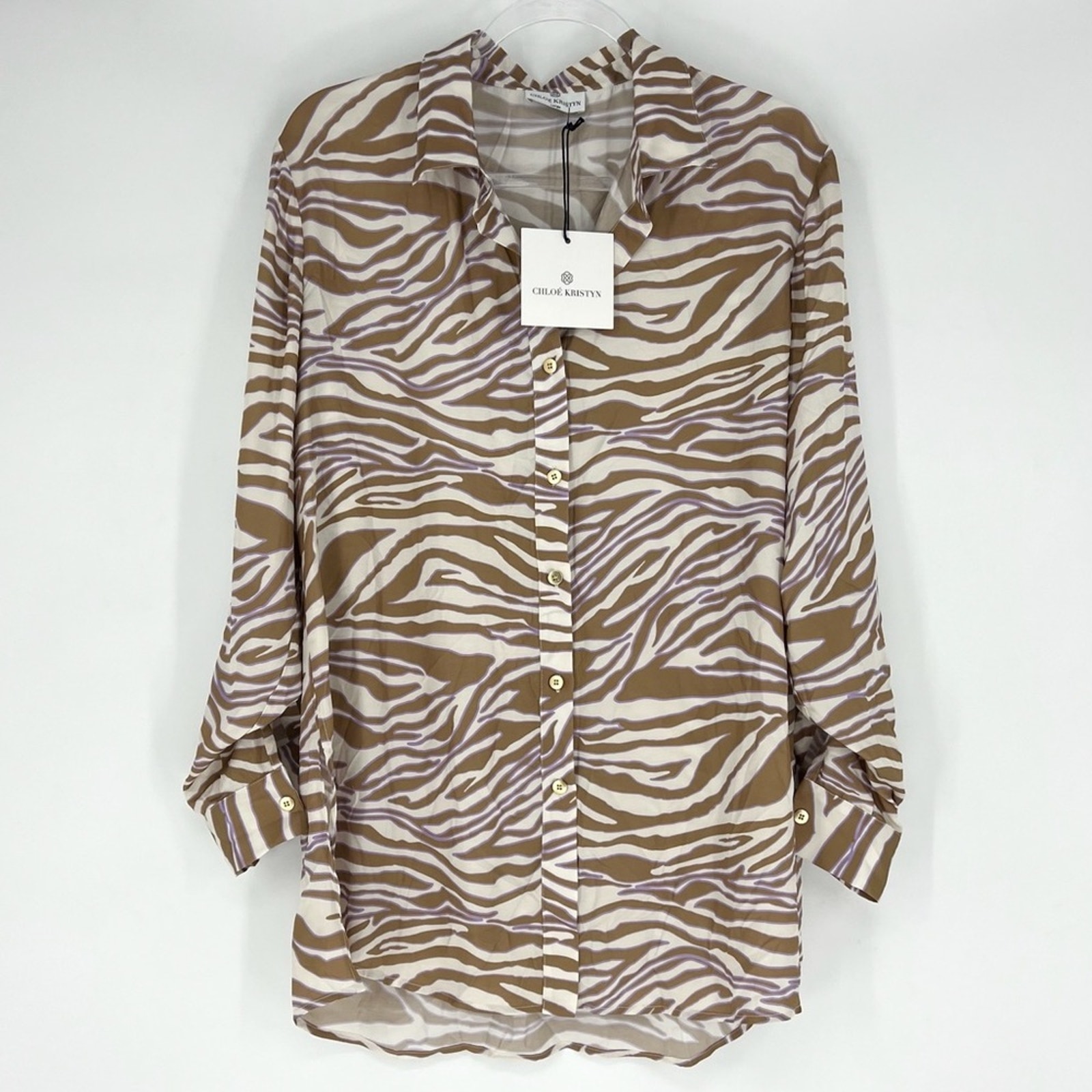 Chloé Kristyn Zebra Erin Button Down Tunic Tan Cream Lavender