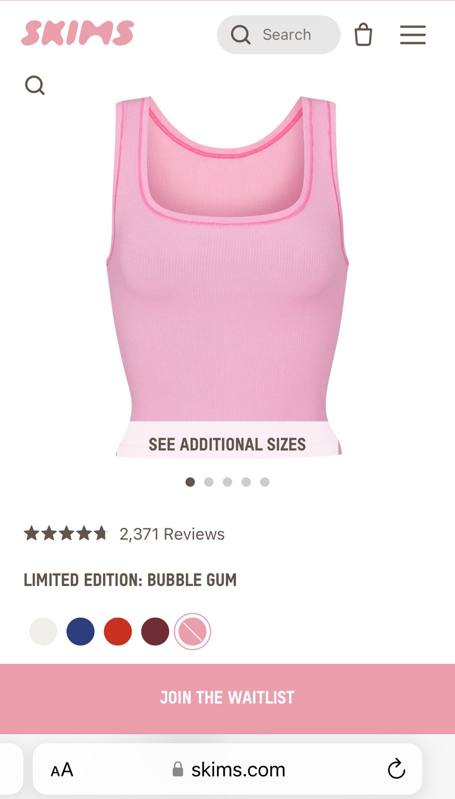 Skims Bubblegum Cotton Rib Tank