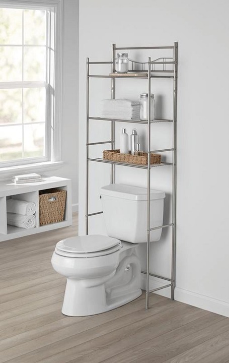 3-Shelf Over the Toilet Steel Storage Shelf Unit, Satin Nickel, Holds up to 30 l