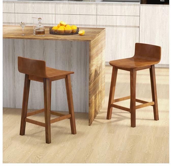 Furniture Home Décor Wood Bar Stools Set of 2 with Solid Back and Seat L2