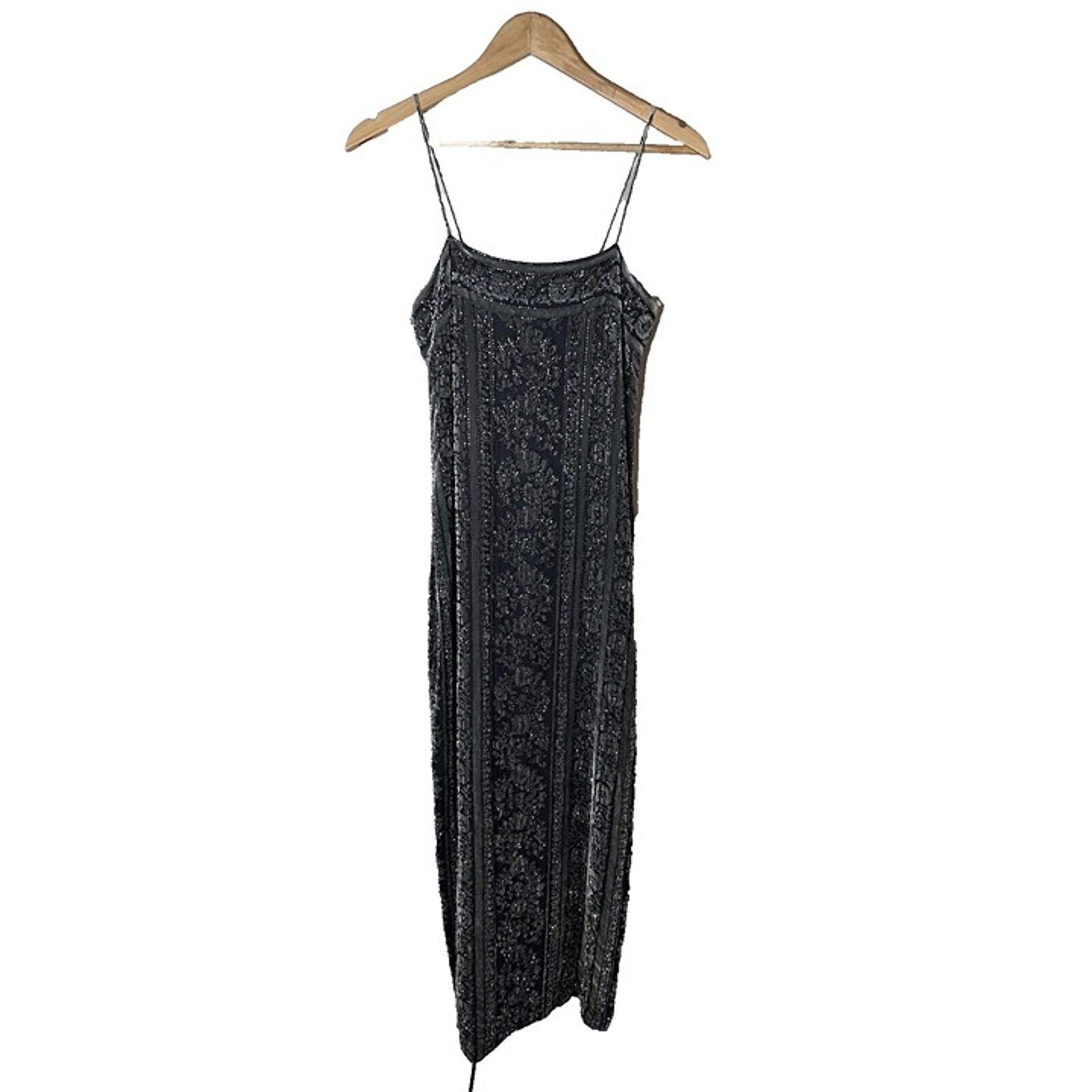 RICKIE FREEMAN Teri Jon Gray Beaded Gown Silk Velvet Burnout Maxi Dress 6 Y2K