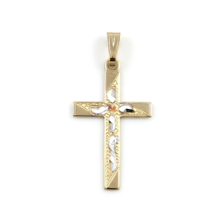 Solid 10K Rose White Yellow Multi Tone Gold Diamond Cut Cross Pendant