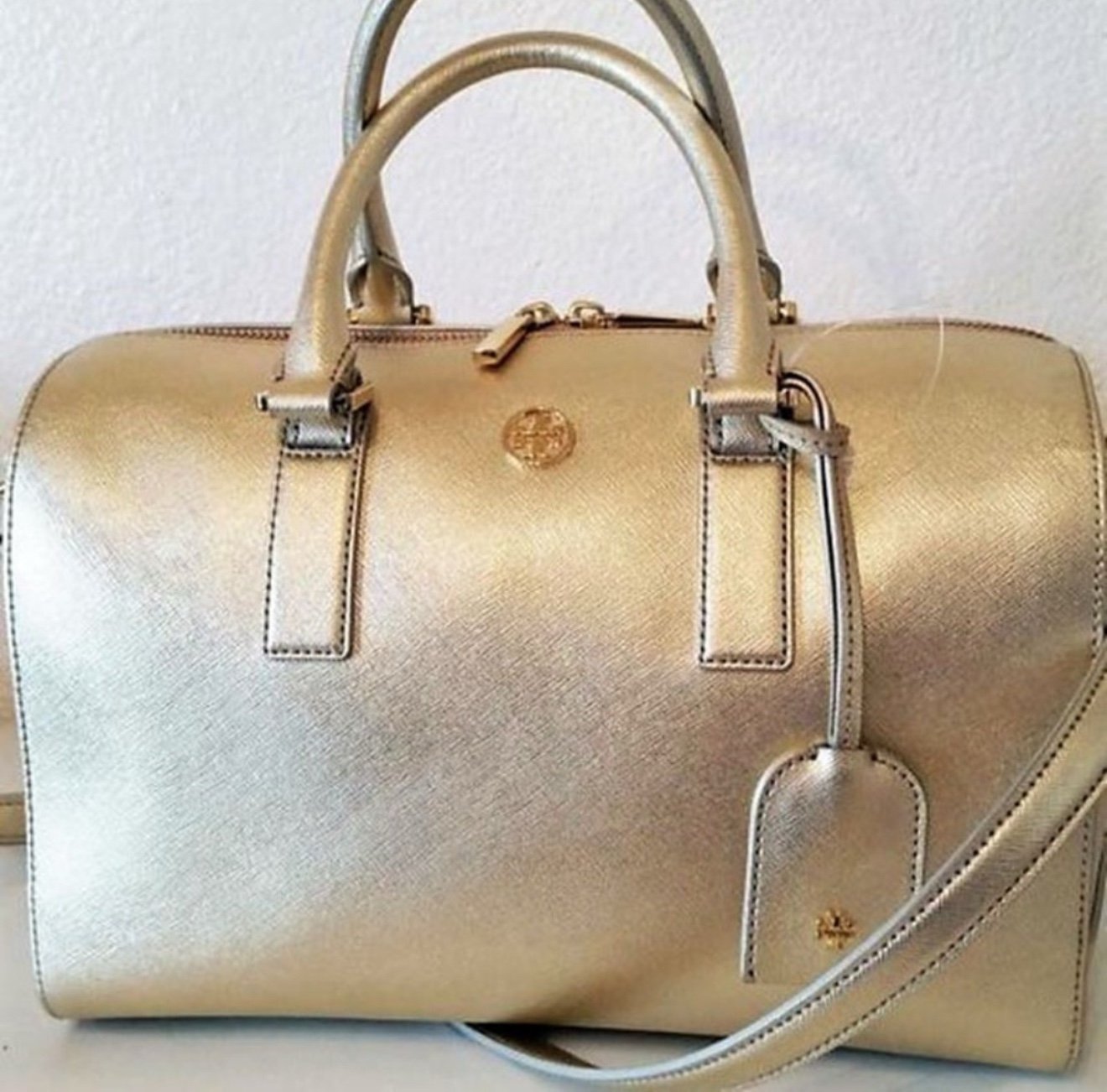 Tory Burch | Bags | New Tory Burch Robinson Middy Satchel Gold Leather