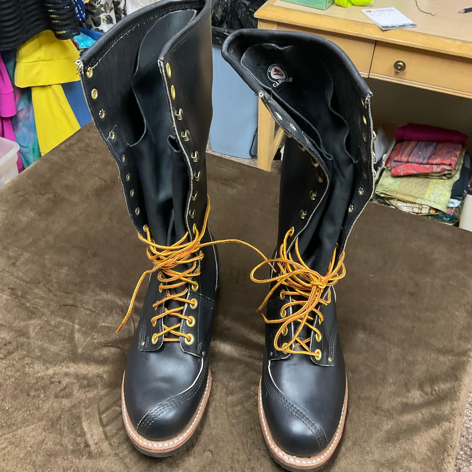 VTG 70s brand new Men’s Carolina Linesman Boots Black Leather!