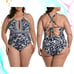 LA BLANCA Changing Tides Mio Swimsuit One Piece High Neck Keyhole Navy Blue 16