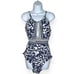LA BLANCA Changing Tides Mio Swimsuit One Piece High Neck Keyhole Navy Blue 16