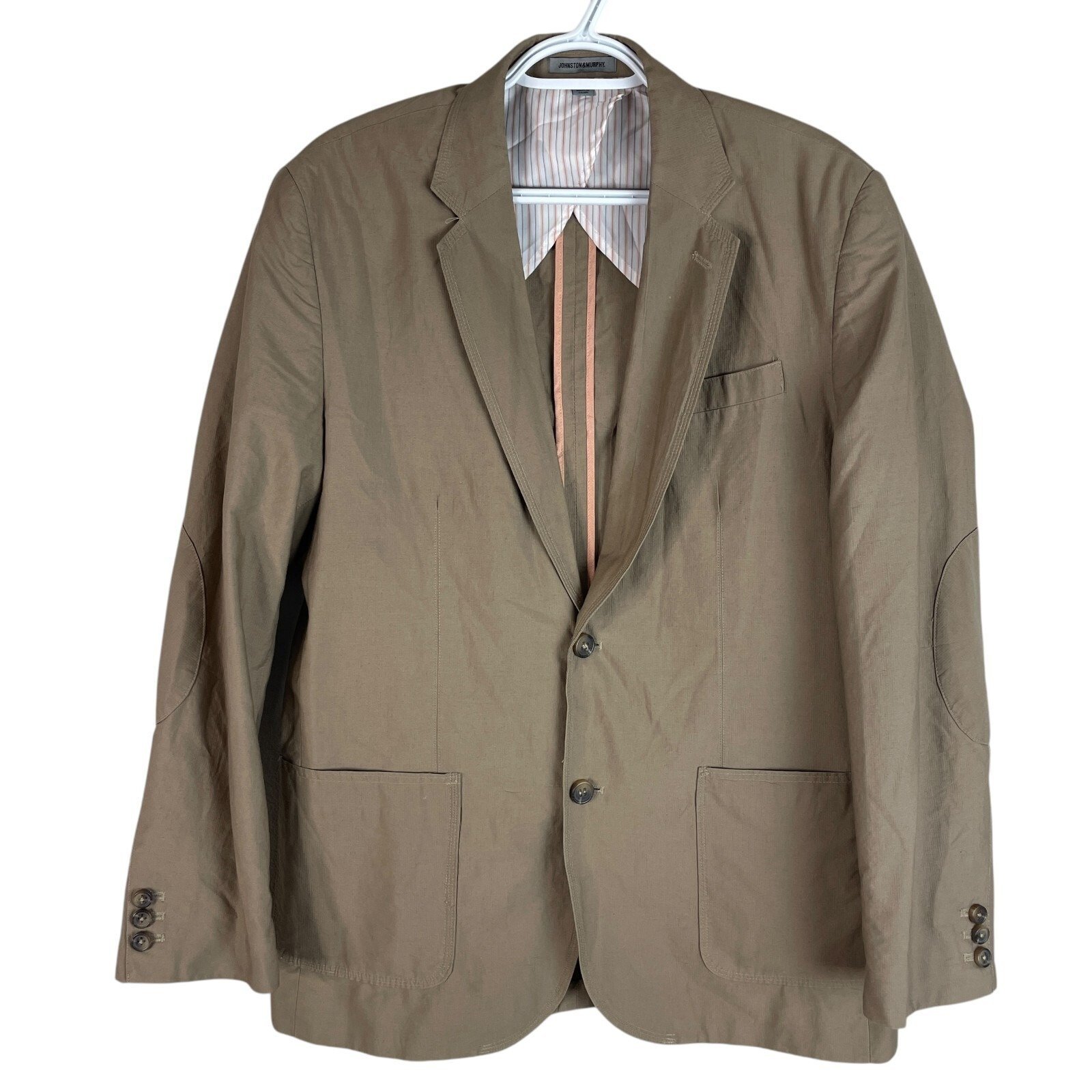 Johnston & Murphy Mens M Linen Blend Blazer Brown Padded Elbows Double-Vented